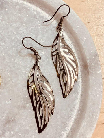 Silver Cut Leaf Earrings - Free Shipping