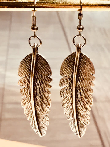 Silver Eagle Feather Earrings (Large) - Free Shipping