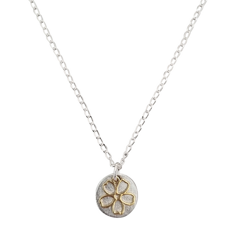 18k Gold Flower Necklace on Sterling Silver Chain