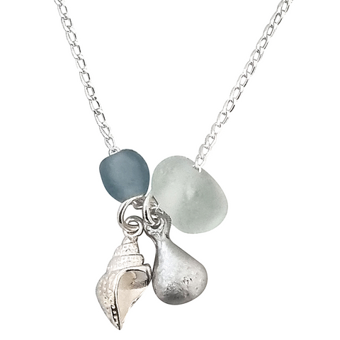 Clear Glass Shell Charm Necklace on Sterling Silver Chain