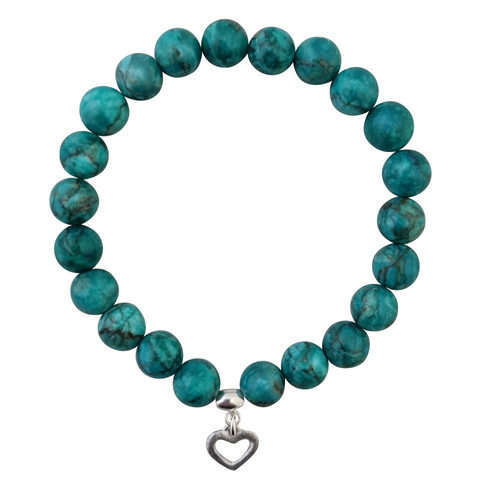 African Turquoise Bead and Heart Bracelet