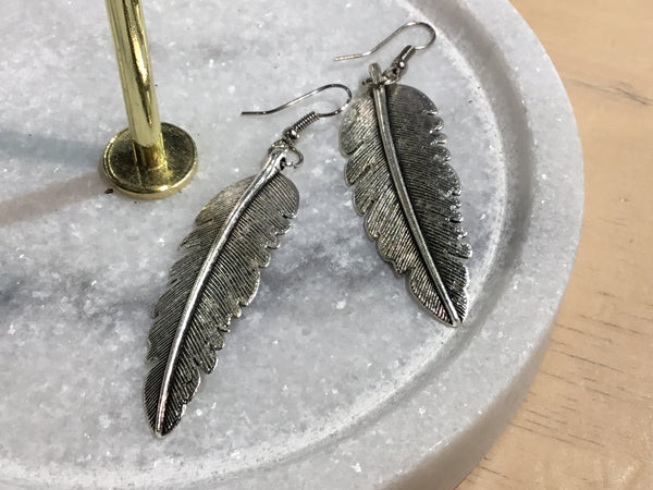 Silver Eagle Feather Earrings (Large) - Free Shipping