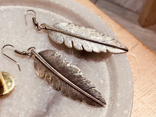 Silver Eagle Feather Earrings (Large) - Free Shipping