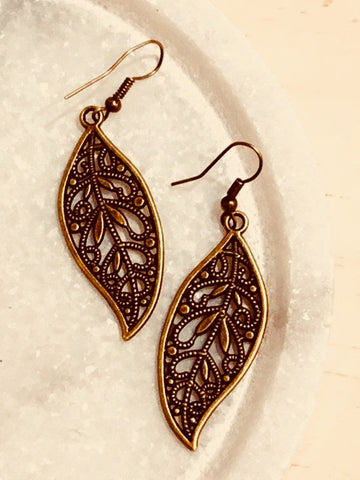 Bronze Filigree Earrings - Free Shipping