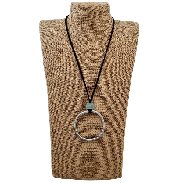 Circle Black Glass Aqua Necklace
