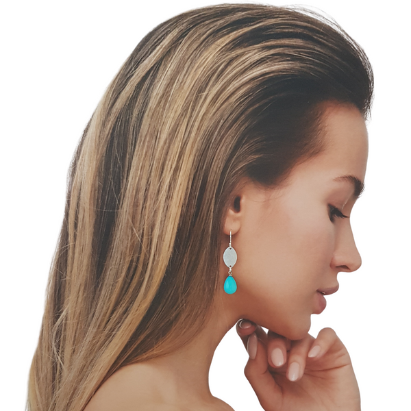 Leaf and Turquoise Shell Pearl Earrings