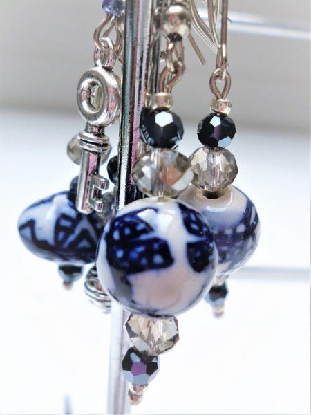 Sterling Silver and Antique White Ceramic Orb Earrings - Free Shipping