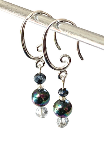 Sterling Silver and Black Shell Pearl Earrings