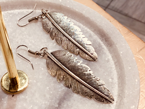 Silver Eagle Feather Earrings (Large) - Free Shipping